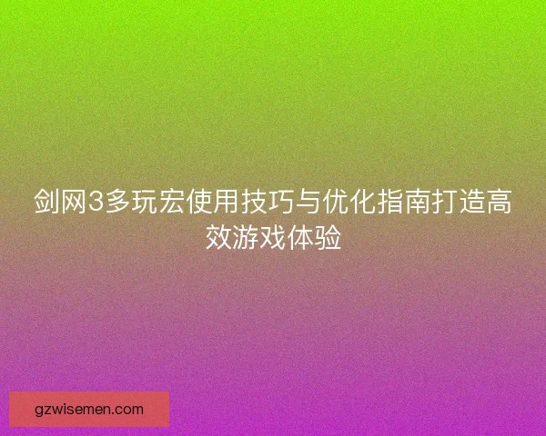 剑网3多玩宏使用技巧与优化指南打造高效游戏体验