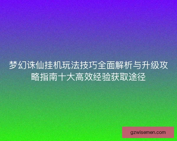 梦幻诛仙挂机玩法技巧全面解析与升级攻略指南十大高效经验获取途径